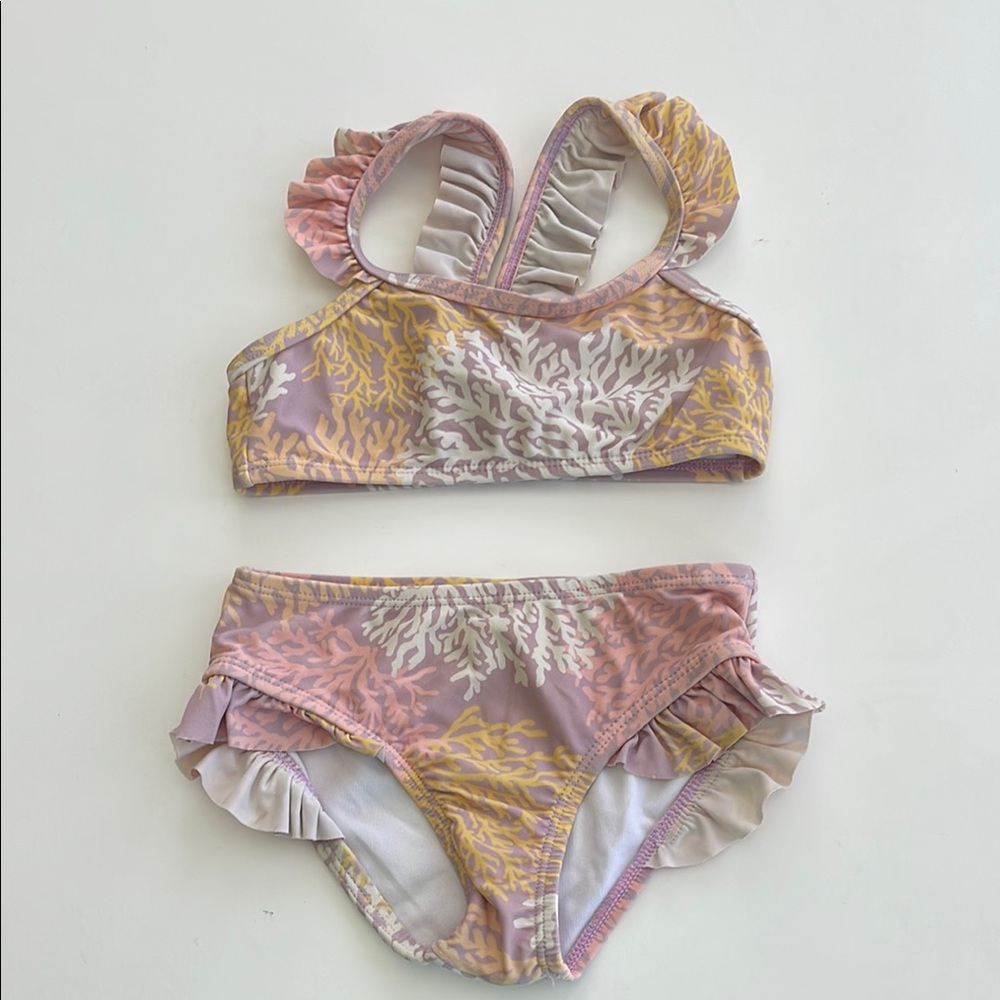 Kids Swimwear Set in Pink and Yellow Coral Design